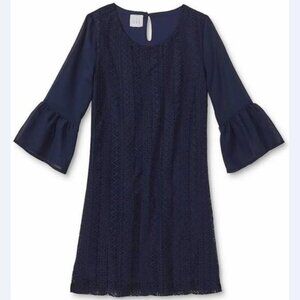 5/$20 NEW 14 Girls Lined Lace Navy Dress w/ Chiffon Sleeve